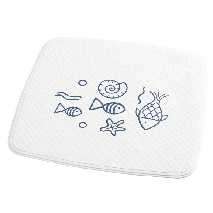 Covoras baie cu ventuze Neptun 64213, model cu pesti, alb / albastru, 54 x 54 cm