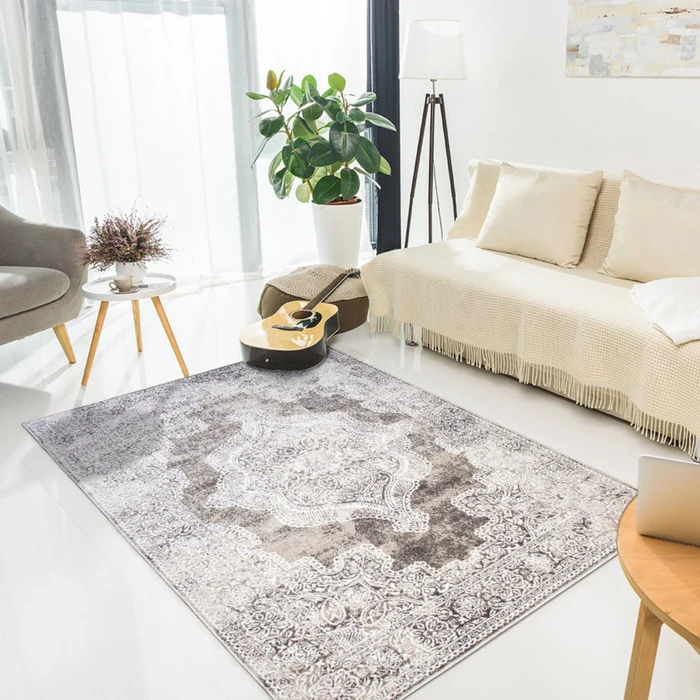 Covor living / dormitor Victoria 80991-0944, 200 x 300 cm, clasic, polipropilena frize + poliester, gri + bej + crem, dreptunghiular