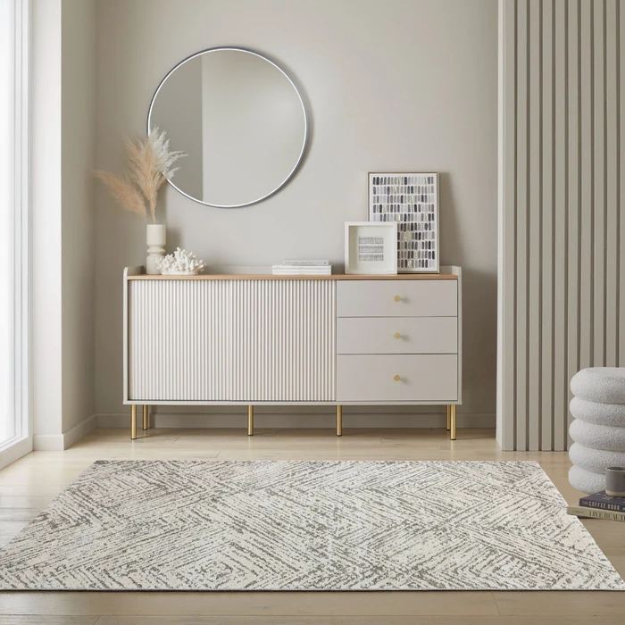 Covor living / dormitor Nizza 66039 060, 80 x 150 cm, polipropilena + poliester, bej + gri, dreptunghiular